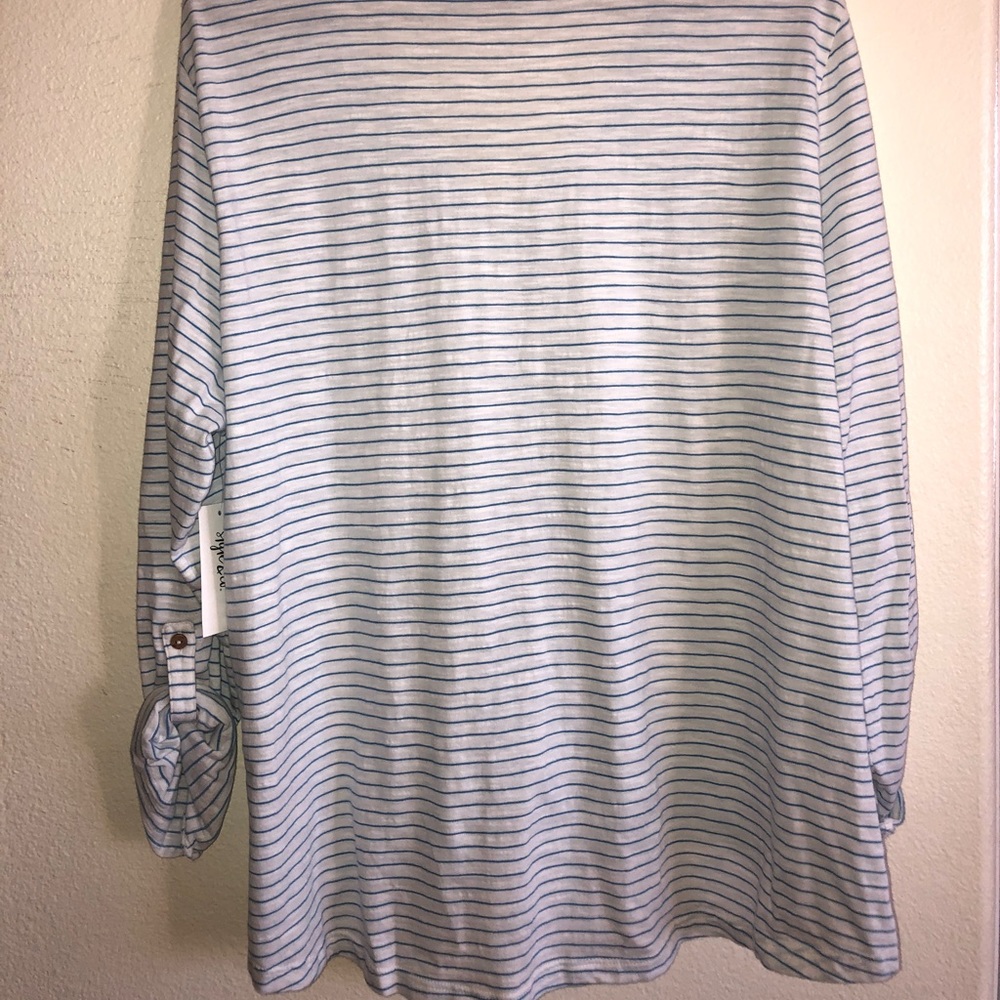 NWT Style & Co. Women’s White/Blue Striped Button Up Top (Size: L) - Picture 3 of 9